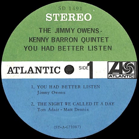 The Jimmy Owens - Kenny Barron Quintet / You Had Better Listen [※輸入盤,生産国:US,品番:SD 1491］(LPレコード)