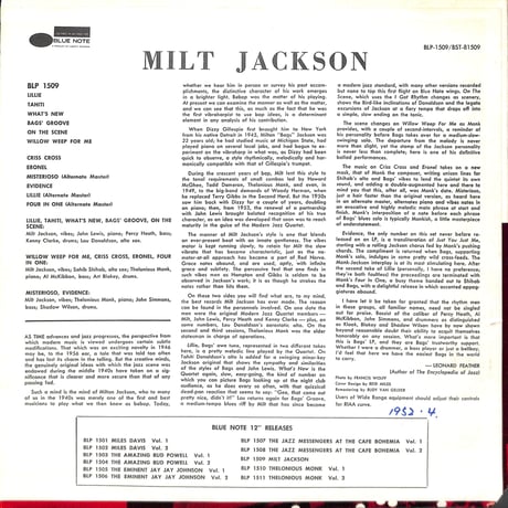 Milt Jackson With John Lewis, Percy Heath, Kenny Clarke, Lou Donaldson… [※US盤,品番:BST 81509］(LPレコード)