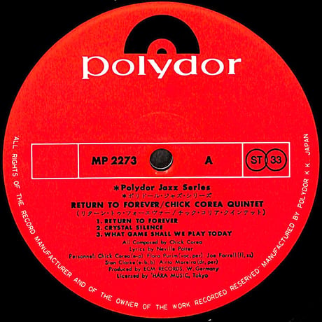 チック･コリア・クインテット / リターン・トゥ・フォーエヴァー  [※国内盤,品番:MP 2273］(LPレコード)