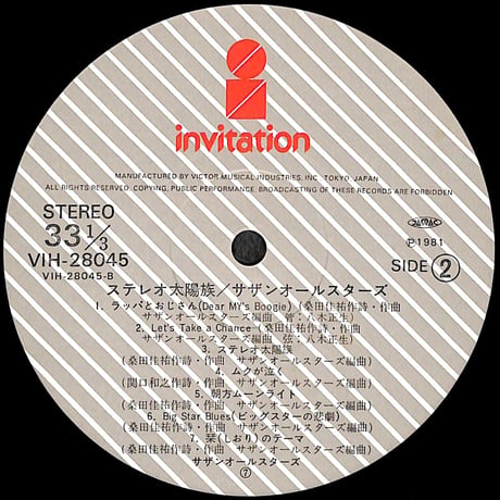 サザン・オールスターズ / ステレオ太陽族 [※国内盤,品番:VIH-28045］(LPレコード)