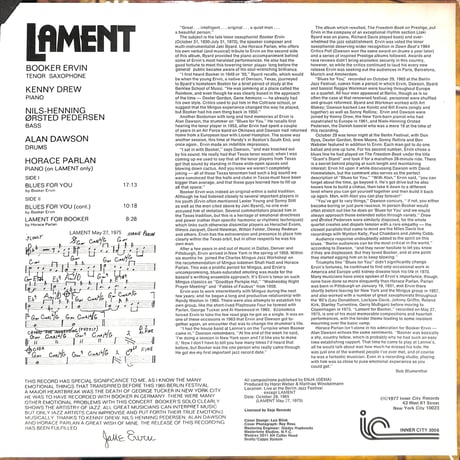 ブッカー・アーヴィン / Lament For Booker Ervin [※輸入盤,生産国:US,品番:IC 3006］(LPレコード)