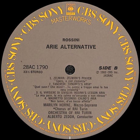 マリリン･ホーン / ロッシーニ:"もう一つのオペラ･アリア集" [※国内盤,品番:28AC 1790］(LPレコード)