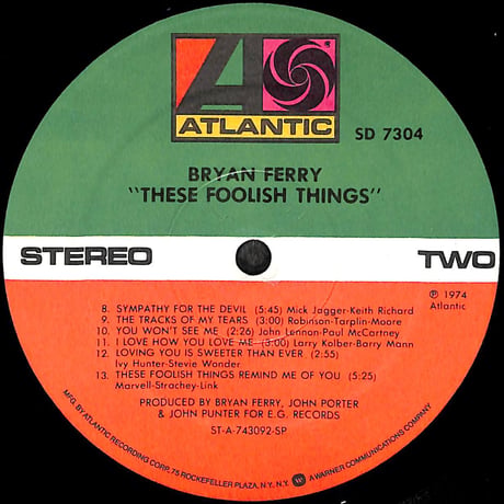ブライアン・フェリー / These Foolish Things [※輸入盤,生産国:US,品番:SD 7304］(LPレコード)