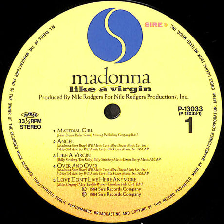マドンナ / ライク・ア・ヴァージン [※国内盤,品番:P-13033］(LPレコード)