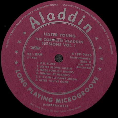 レスター・ヤング / The Complete Aladdin Sessions Vol. 1 [※国内盤,品番:K18P 9256］(LPレコード)