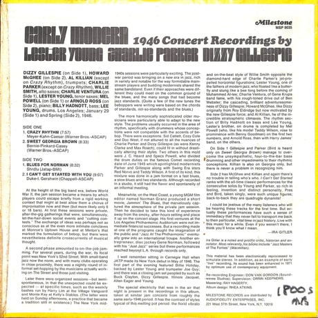 レスター・ヤング,チャーリー・パーカー,ディジー・ガレスピー / Early Modern: 1946 Concert Recordings [※輸入盤,生産国:US,品番:MSP 9035］(LP)