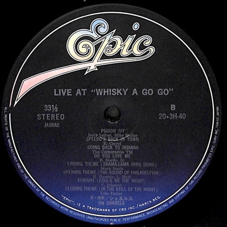 シャネルズ / Live At Whisky A Go Go [※国内盤,品番:20 3H-40］(LPレコード)