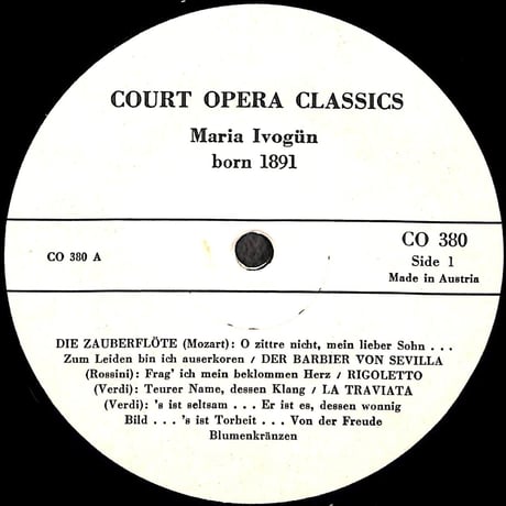 マリア・イーヴォギュン / Maria Ivogün [※輸入盤,生産国:Austria,品番:CO 380］(LPレコード)