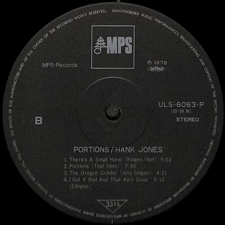 ハンク・ジョーンズ・トリオ / Portions [※国内盤,品番:ULS-6063-P］(LPレコード)