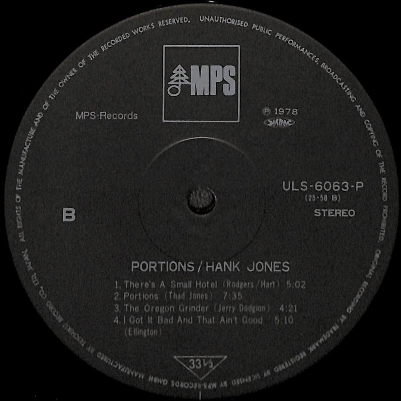 ハンク・ジョーンズ・トリオ / Portions [※国内盤,品番:ULS-6063-P］(L