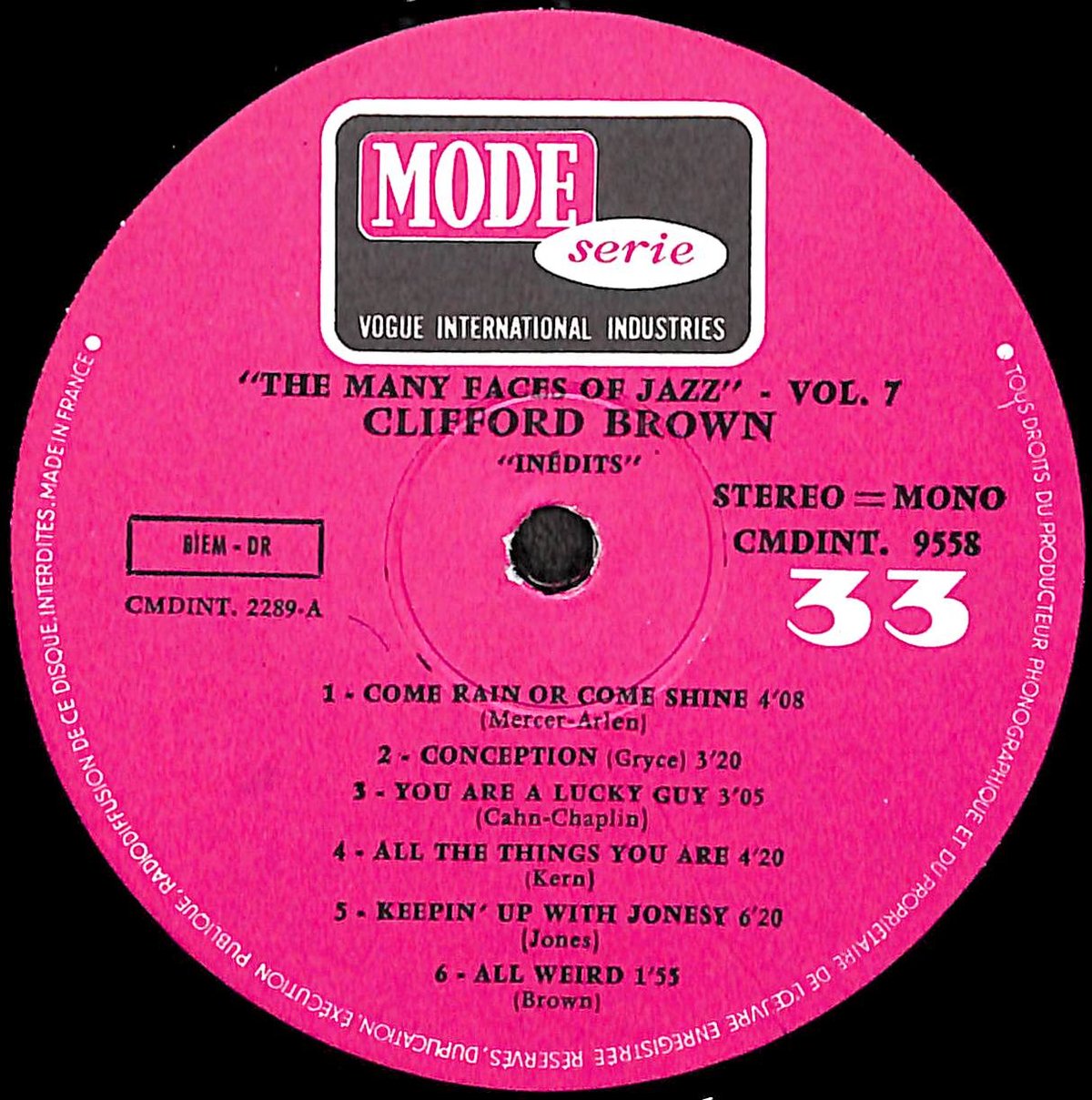 クリフォード・ブラウン / Inédits [※輸入盤,生産国:France,品番:CMDIN