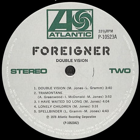 フォリナー / ダブル・ヴィジョン [※国内盤,品番:P-10523A］(LPレコード)