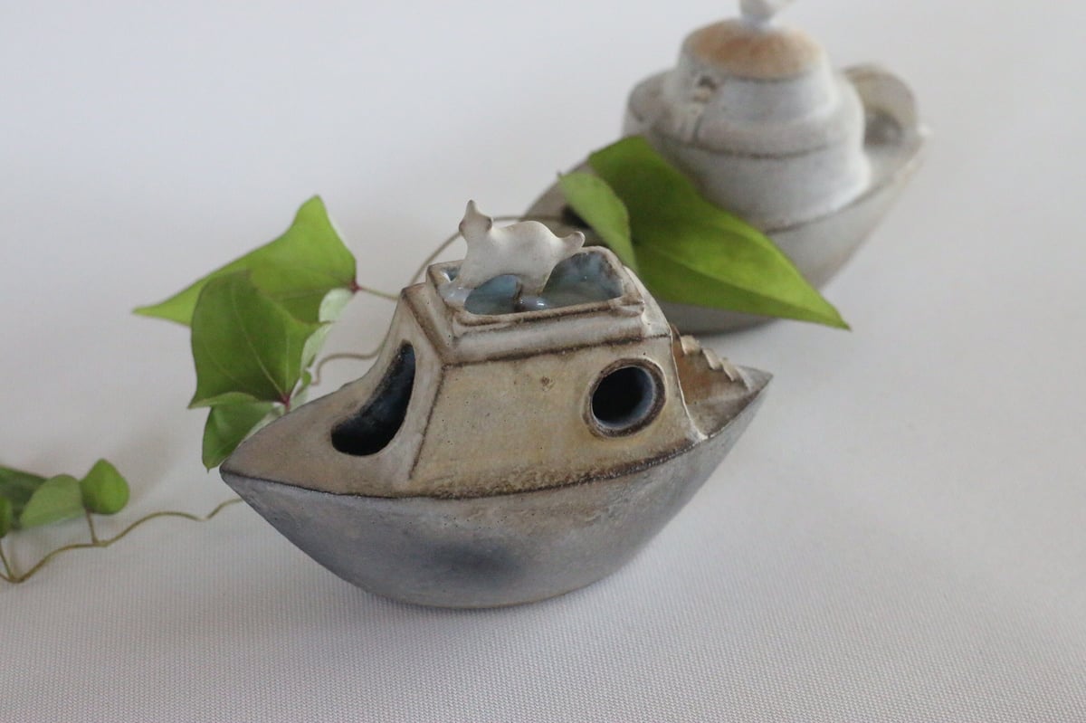 【未使用】萩原朋子様　2匹の小鳥と星の国　　　置物　花器　陶器　国内作家様 小さな旅人 ／ 萩原朋子 | furacoco