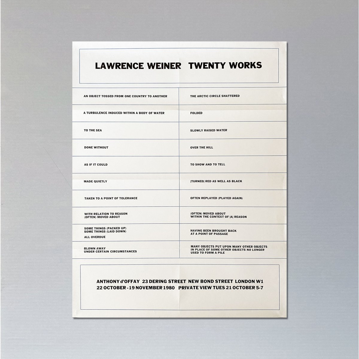 Lawrence Weiner / TWENTY WORKS Poster | POST