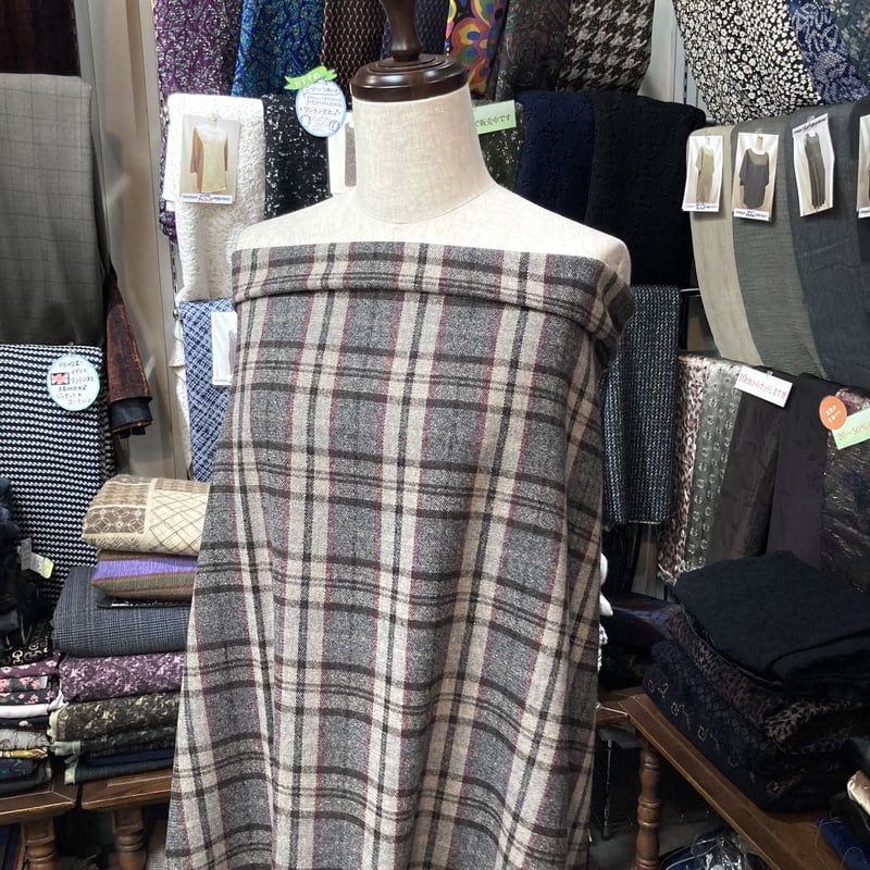 10㎝からカットOK】チェック柄ウォッシャブルウール混ツイード