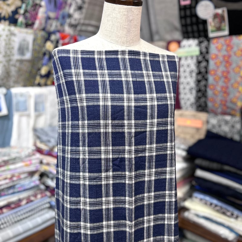 10㎝からカットOK】チェック柄先染め麻レーヨンポリエステル