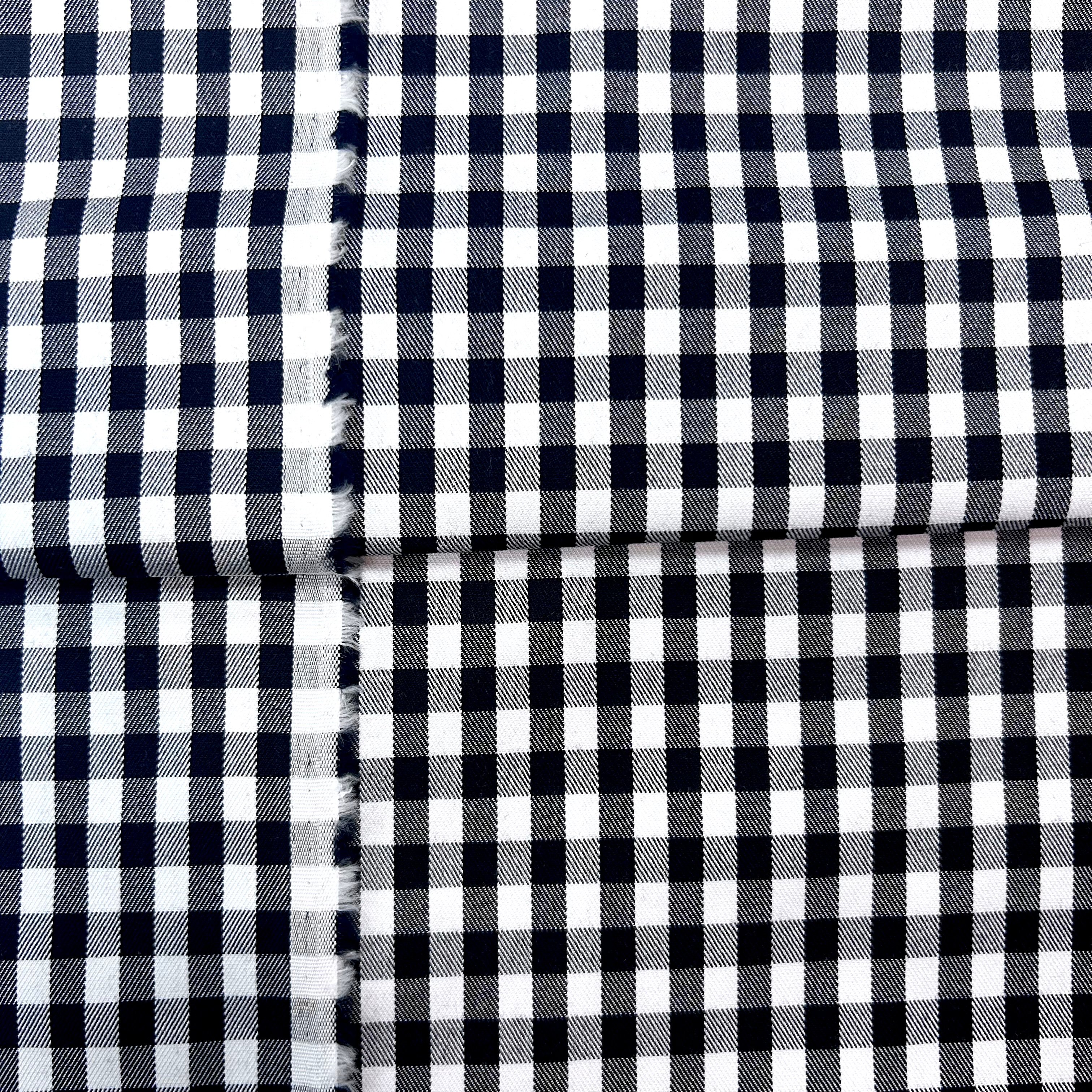 10㎝からカットOK】ギンガムチェック綿ストレッチ(ネイビー) | 服地