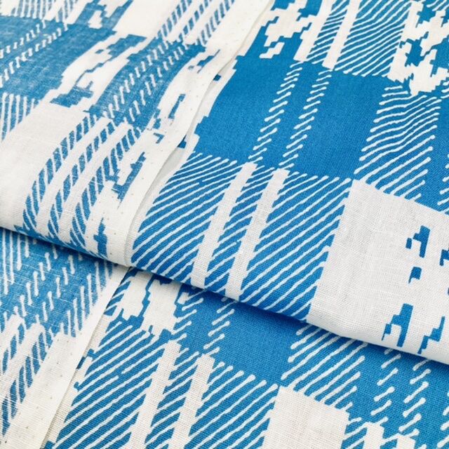 【ほだ】コットンリネンで作った昔もんぺ チェック柄 ゆったり 10㎝からカットOK】チェック柄コットンリネン(水色) | 服地