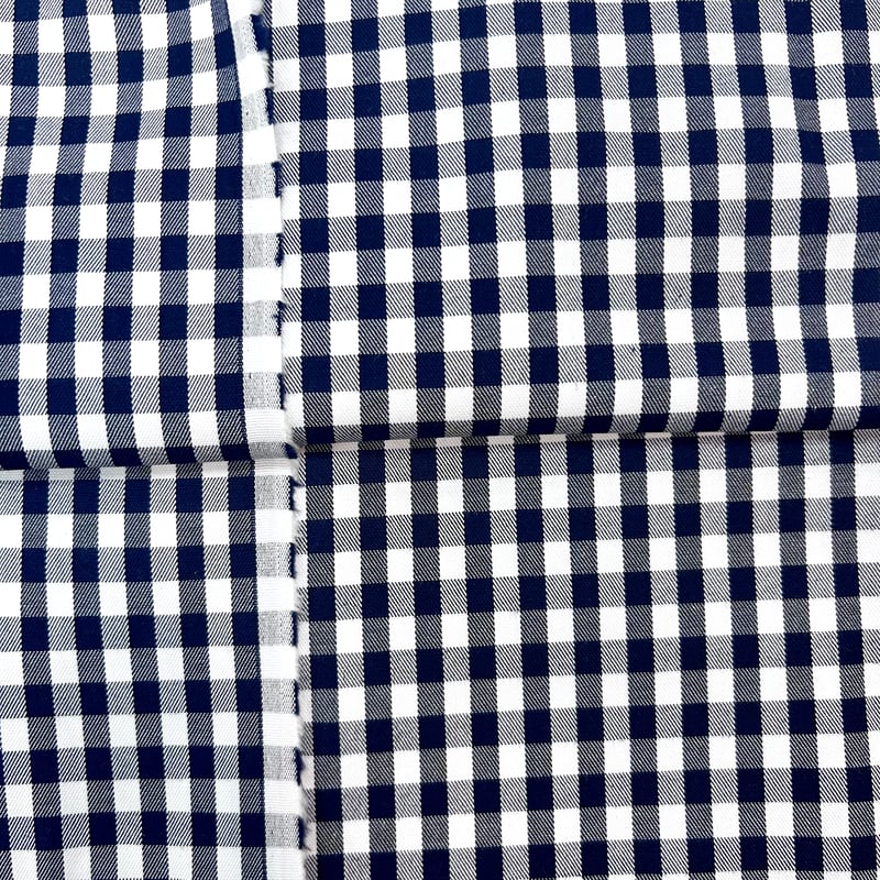 10㎝からカットOK】ギンガムチェック綿ストレッチ(ネイビー) | 服地
