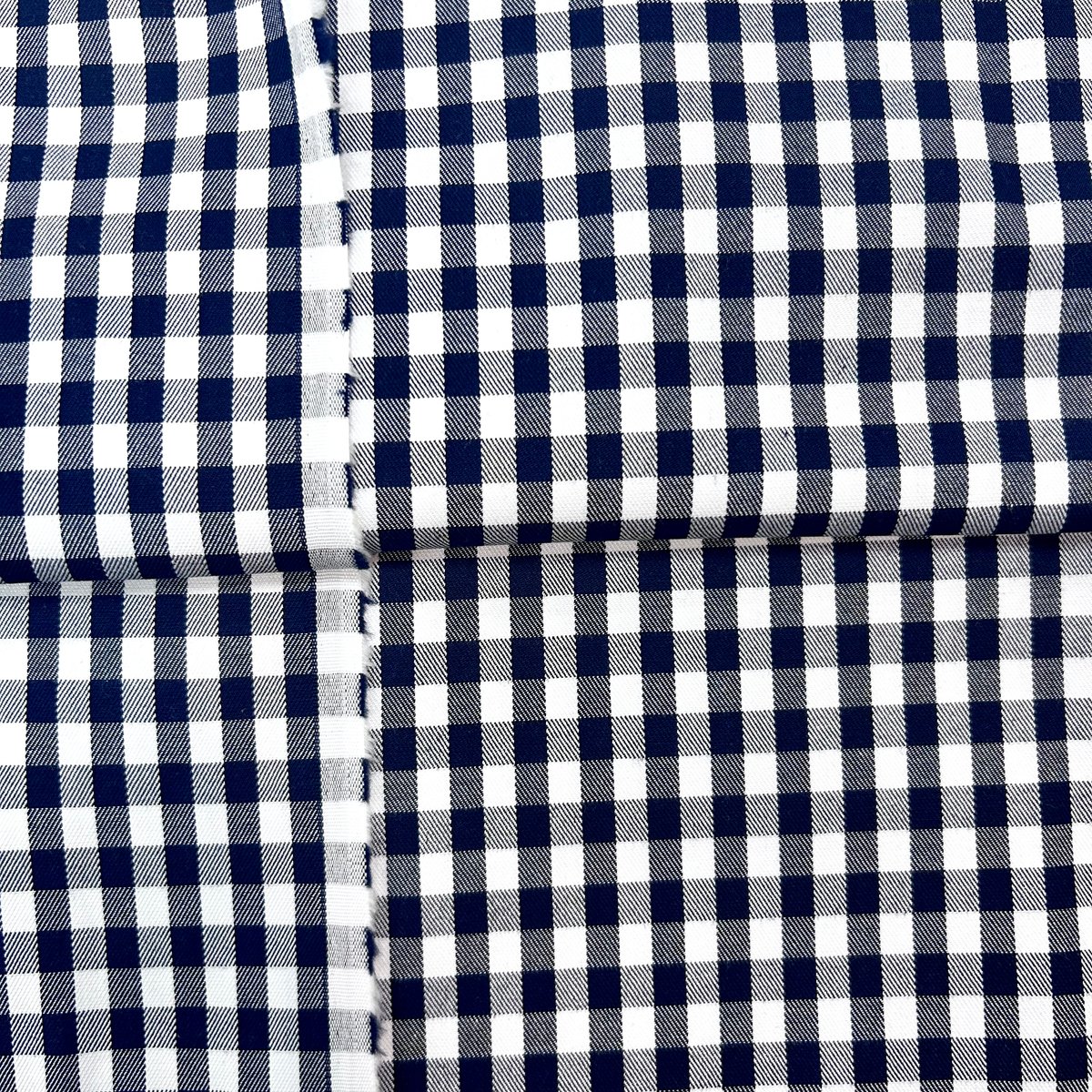 10㎝からカットOK】ギンガムチェック綿ストレッチ(ネイビー) | 服地