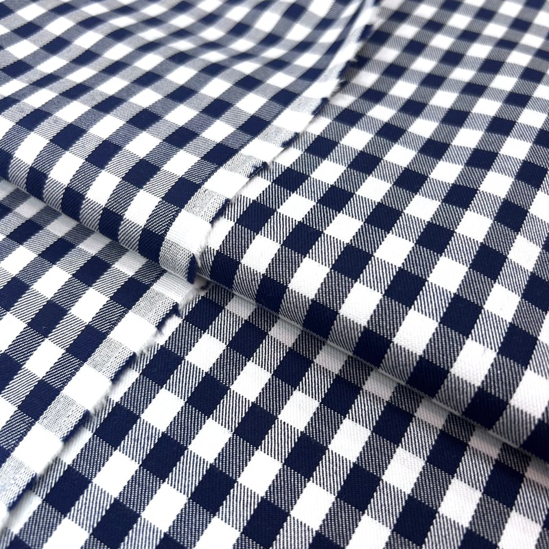 10㎝からカットOK】ギンガムチェック綿ストレッチ(ネイビー) | 服地