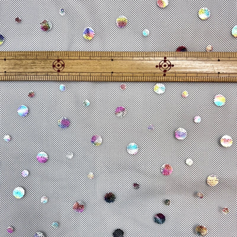 アイカツスターズ　バイオレットドットチュール 10㎝からカットOK】ドット柄箔チュール | 服地とお仕立ての