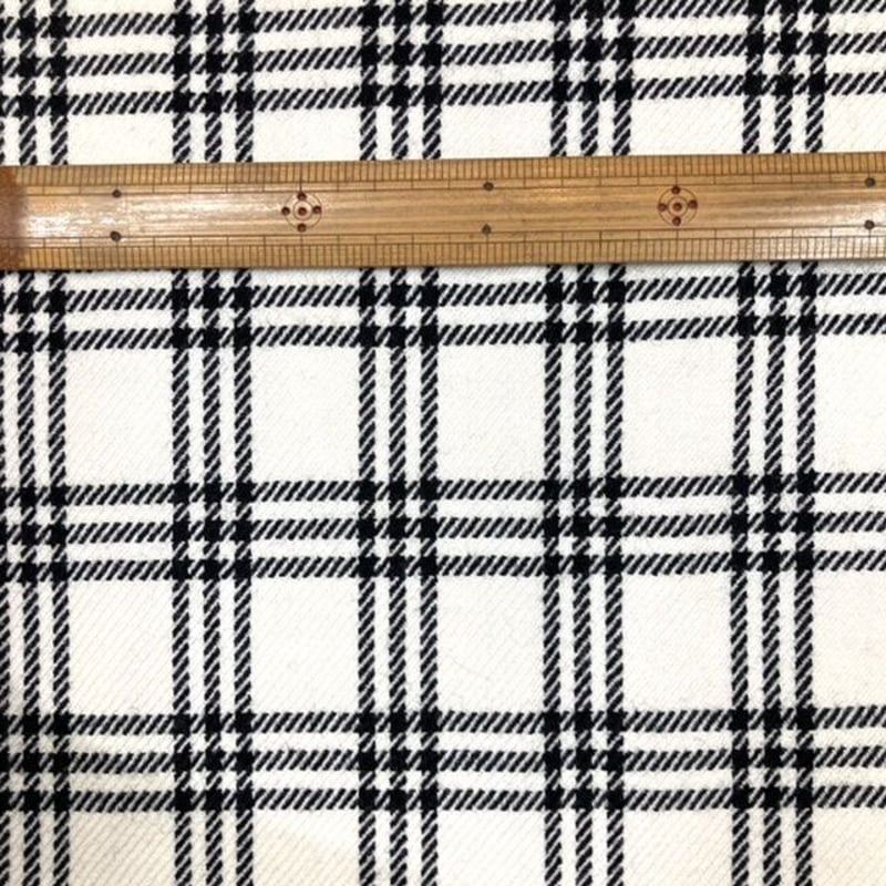 10㎝からカットOK】3本ラインチェック柄ウール(白系) | 服地とお