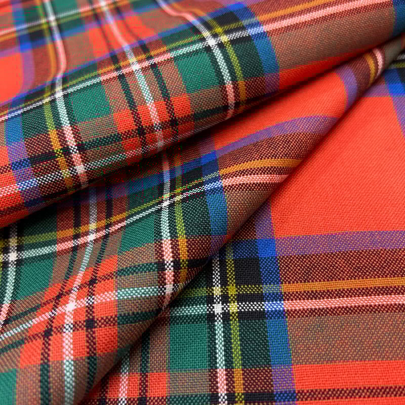 10㎝からカットOK】タータンチェック柄サマーウール(朱色系) | 服地