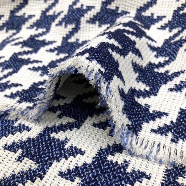 コットンリネン混千鳥格子ファンシーツイード(青) | 服地とお仕立ての