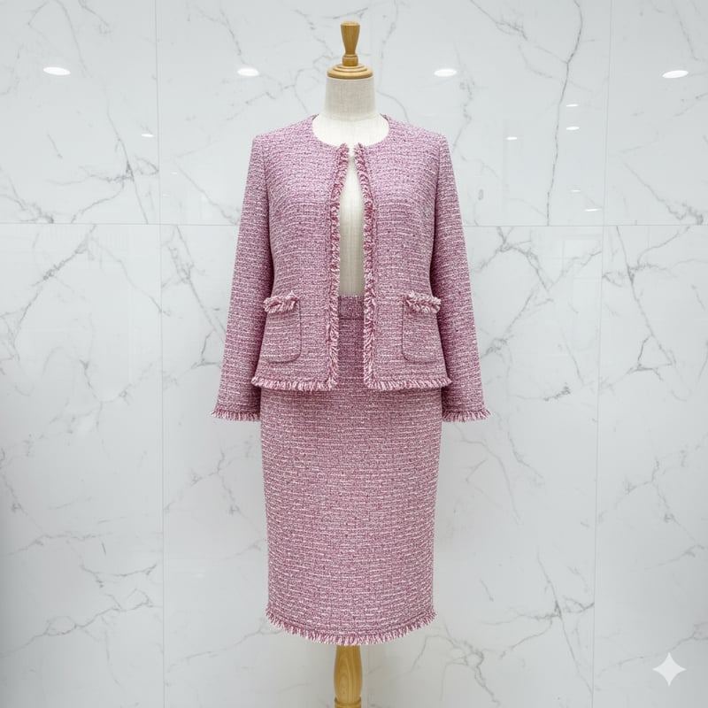 1カットのみ】イタリア製ファンシーツイード(ベリーピンク) | 服地とお