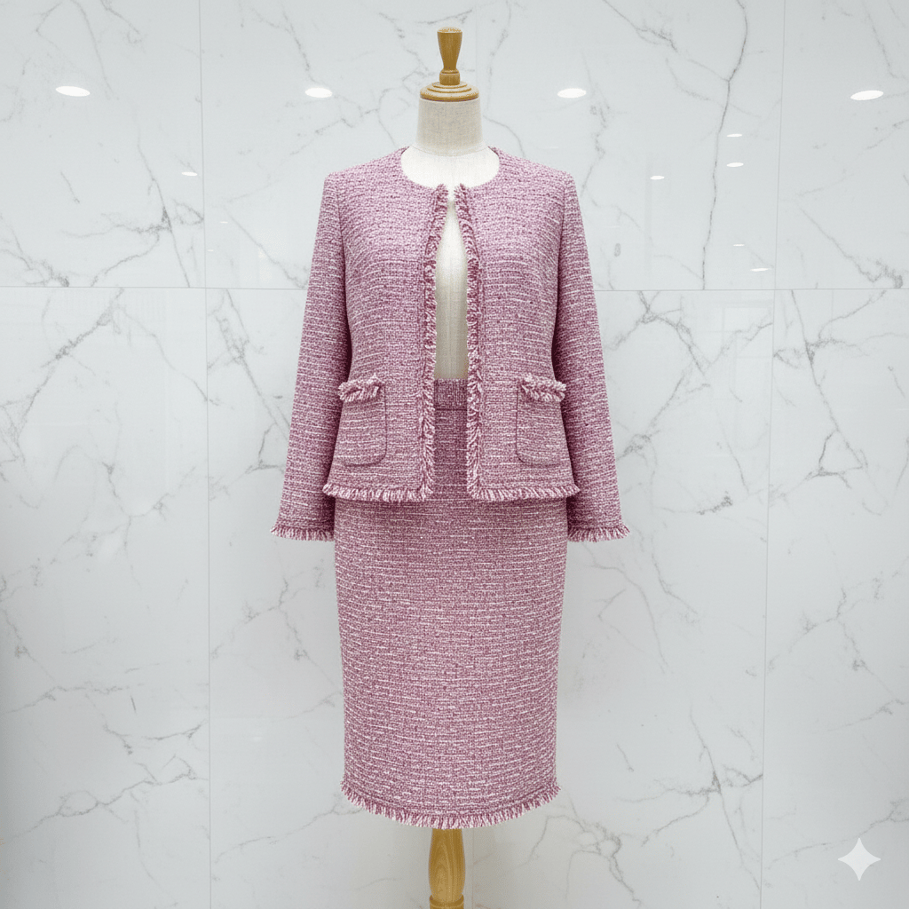 1カットのみ】イタリア製ファンシーツイード(ベリーピンク) | 服地とお