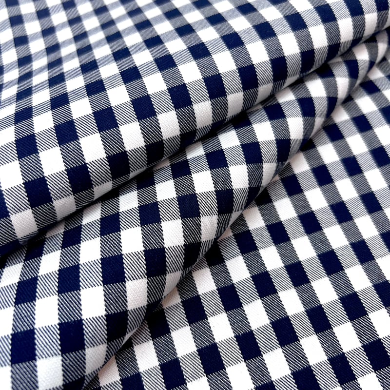 10㎝からカットOK】ギンガムチェック綿ストレッチ(ネイビー) | 服地