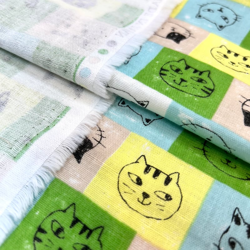 10㎝からカットOK】ネコ柄 綿ダブルガーゼ | 服地とお仕立てのサカモト