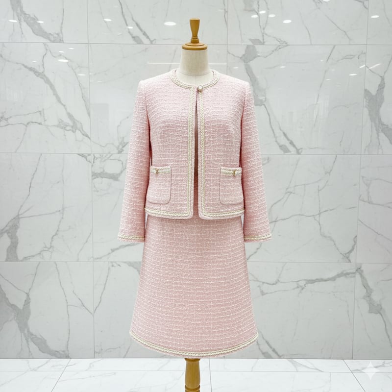 1カットのみ】イタリア製綿混ファンシーツイード(サクラピンク) | 服地