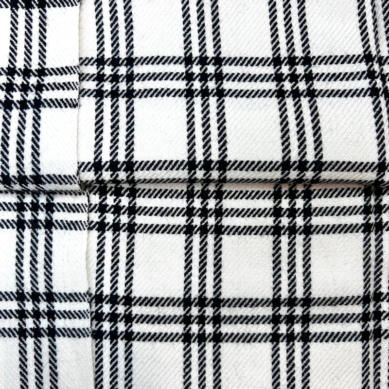 10㎝からカットOK】3本ラインチェック柄ウール(白系) | 服地とお