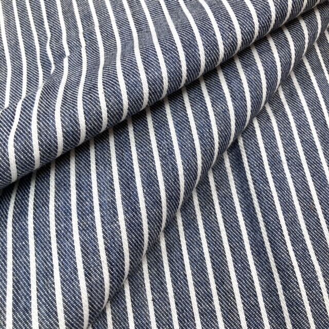 10㎝からカットOK】ストライプ柄綿麻ソフトデニム(ブルー) | 服地