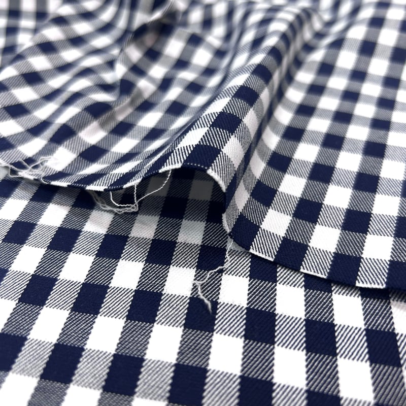 10㎝からカットOK】ギンガムチェック綿ストレッチ(ネイビー) | 服地