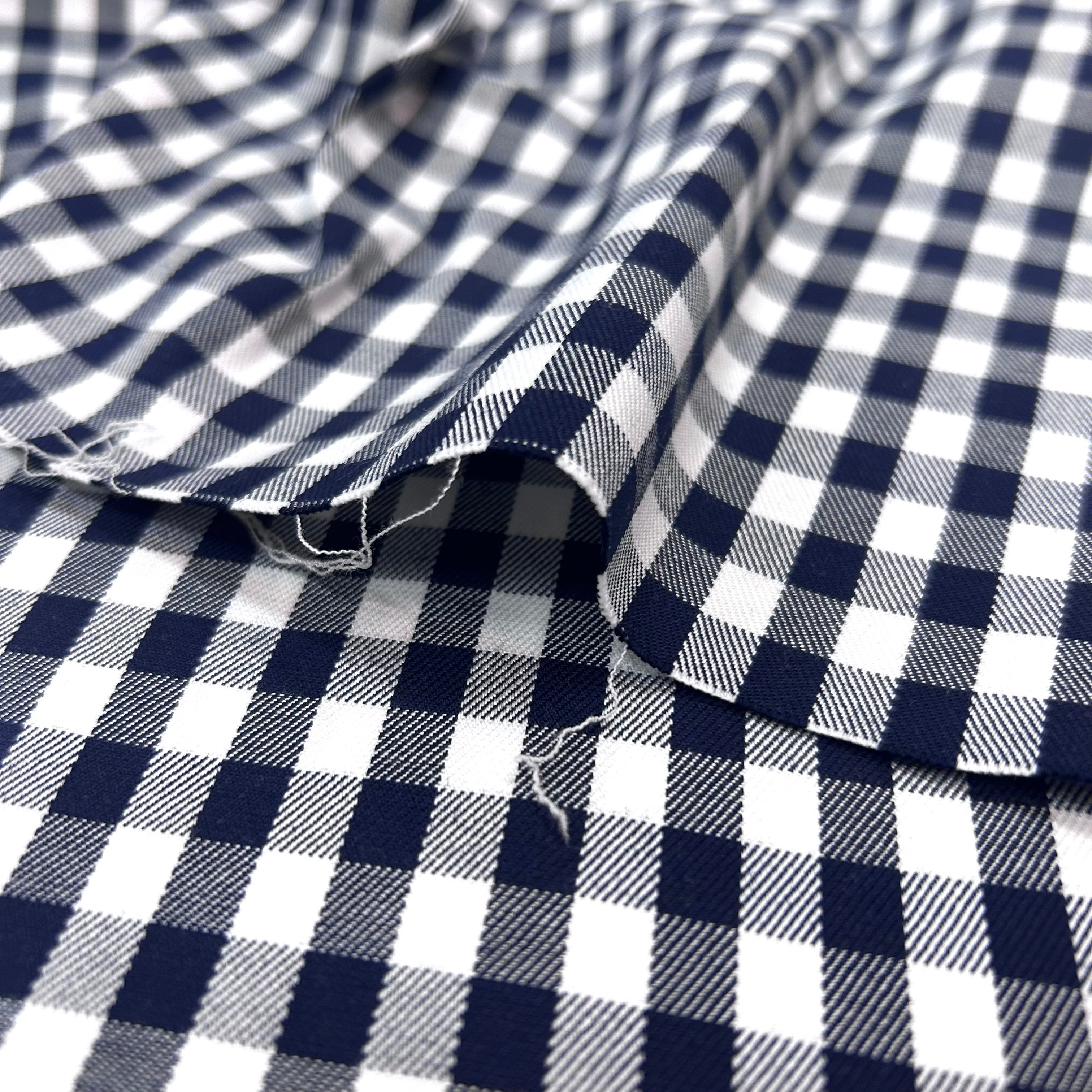 10㎝からカットOK】ギンガムチェック綿ストレッチ(ネイビー) | 服地 