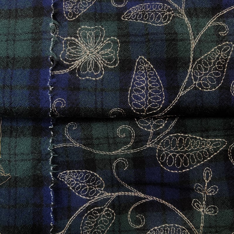 10㎝からカットOK】ブラックウォッチ柄ウール刺繍(ブルー/グリーン系 