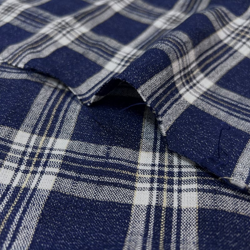 10㎝からカットOK】チェック柄先染め麻レーヨンポリエステル