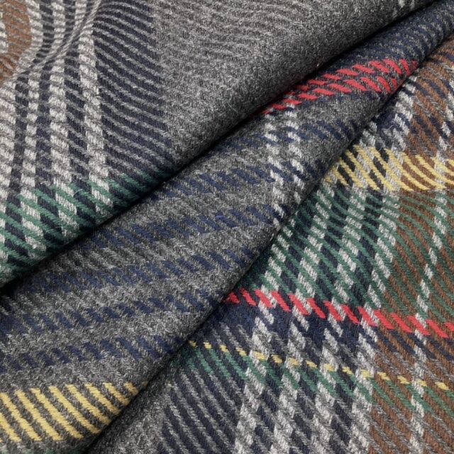 10㎝からカットOK】イタリア製チェック柄カシミヤシルク混ウール