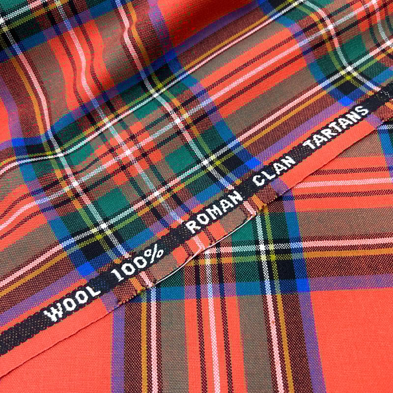 10㎝からカットOK】タータンチェック柄サマーウール(朱色系) | 服地