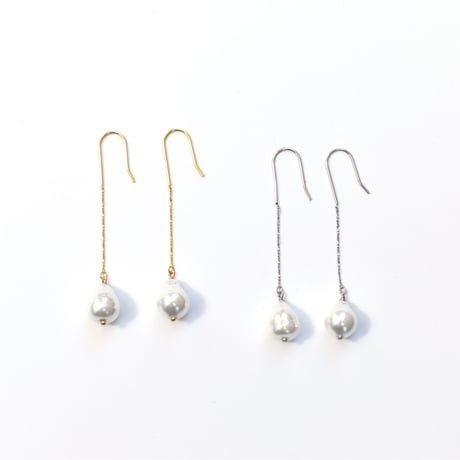 chain baroque glass pearl pierce/earring M