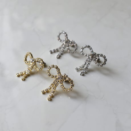 mini ribbon rhinestone pierce / earring