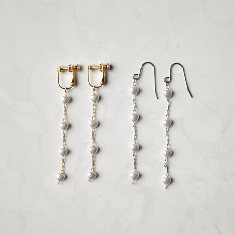 heart pearl chain pierce / earring S