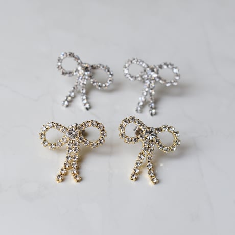 mini ribbon rhinestone pierce / earring