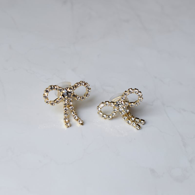 mini ribbon rhinestone pierce / earring | ISRIE
