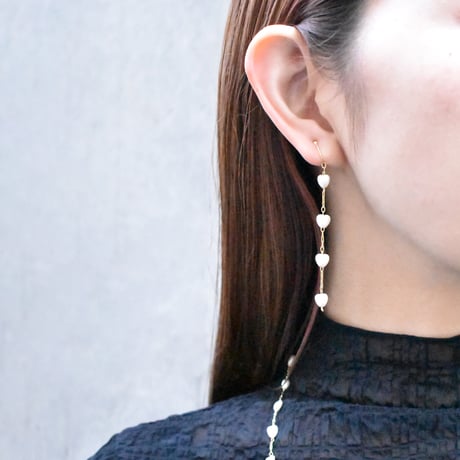 heart pearl chain pierce / earring M