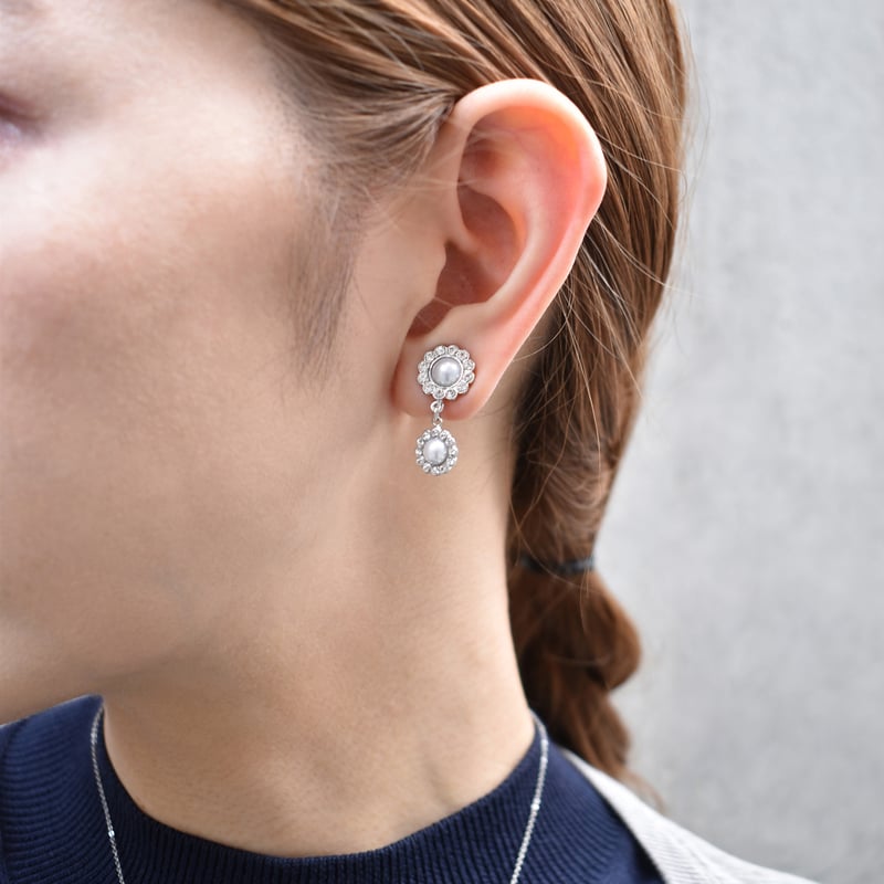 silver double flower motif earring / pierce | I silver double flower motif earring / pierce | I