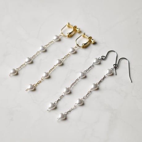 heart pearl chain pierce / earring M